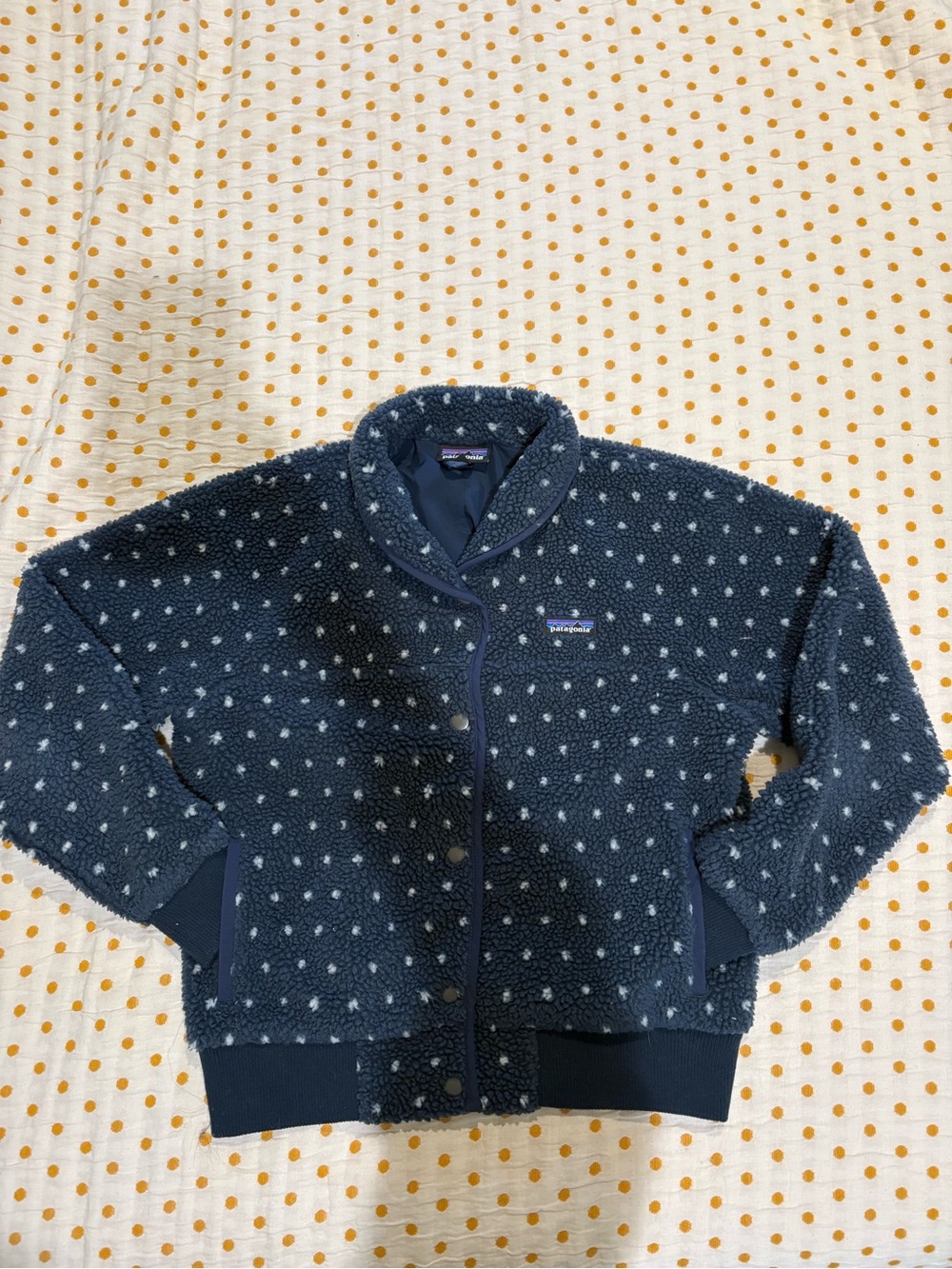 Patagonia Navy Fleece Jacket with White polka dots
